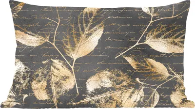 Produktbild von MuchoWow® Zierkissen Sofakissen Wohnzimmer Dekokissen 50x30 cm Gold - Blätter - Schwarz - Wohnzimmerdekoration - Polster mit Photo