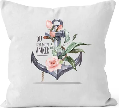 Produktbild von Kissen-Bezug Du bist mein Anker Liebe Geschenk Watercolor Valentinstag Kissen-Hülle Deko-Kissen Baumwolle MoonWorks® weiß unisize