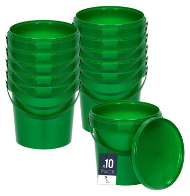 Zdjęcie produktu dla Wiadro BenBow z pokrywką 1L x10 zielone - bezpieczne dla żywności, wytrzymałe, hermetyczne, szczelne, bezzapachowe - plastikowe wiadro z uchwytem - puste