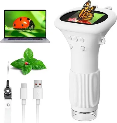 Obrázok produktu pre Ručný mikroskop pre deti – 2-palcový displej – fotoaparát s 1000-násobným priblížením, darček pre deti od 3 do 12 rokov, vedecko-vzdelávacia hračka – biela