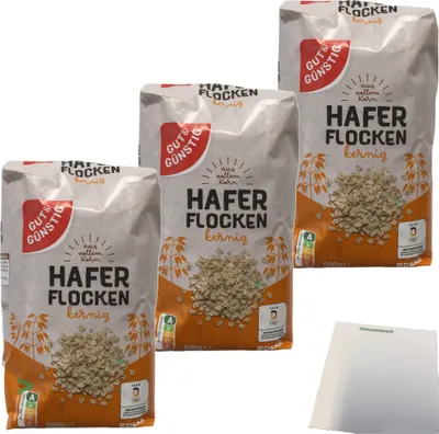 Produktbild von Gut & Günstig Haferflocken kernig 3er Pack (3x500g Packung) + usy Block