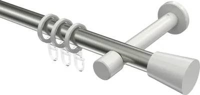 Produktbild von Interdeco Gardinenstange / Vorhangstange Edelstahl-Optik / Weiß, Typ Prestige Sitra (Konus), 20 mm Ø 1-läufig, 140 cm