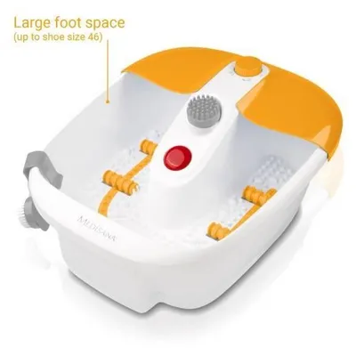 Image de Bain de pieds Medisana avec massage par zones réflexes. Bain de pieds avec fonction de maintien de la température de l'eau chaude.