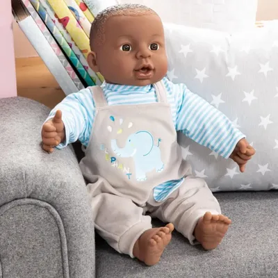 Produktbild von Bayer Design 94001AH Funktionspuppe, Babypuppe Interactive Boy, Junge, 12 Babylaute, 40cm, dunkelhäutig, mit Ringellocken, weicher Körper