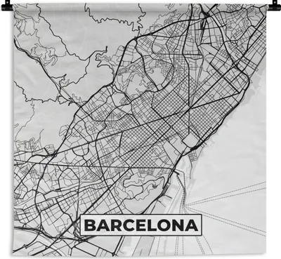 Produktbild von MuchoWow® Wandteppich Wandbehang Barcelona - Stadtplan - Karte - Schwarz und weiß 60x60 cm Tapisserie Dekoration Wandtuch - Dekorationen - Wand Decke