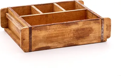 Obrázok produktu pre Vintage drevená forma na tehly so 4 priehradkami - Dekoratívna debnička a kvetináč - Unikátny upcyklovaný predmet z plantážnického dreva - Ručne vyrobený s kovovým kovaním - Univerzálna drevená debnička s retro vzhľadom