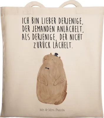 Produktbild von Mr. & Mrs. Panda canvas tasche Murmeltier - Transparent - Geschenk, Freundlichkeit, Lustige Sprüche, Shopping, Knigge, Fröhlichkeit, totebag, Tote Bag, Anstand, Respekt