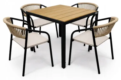 Zdjęcie produktu dla Zestaw mebli ogrodowych balkon stół Allen-ST 70x70W + 4x krzesło Portino taupe