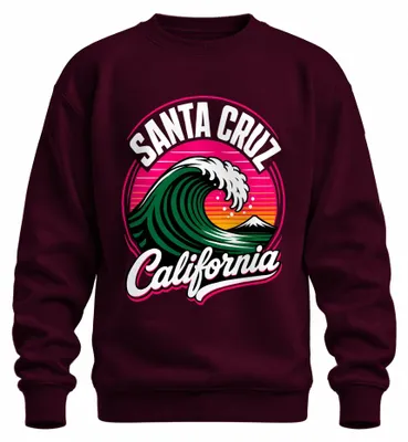 Produktbild von Santa Cruz California Surf Welle Retro Sunset Vintage Surfen Sweatshirt Pullover, Burgundy, XL