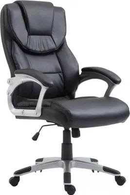 Produktbild von Ergonomische Bürostuhl Kunstleder Schwarz Auf Rädern Für Erwachsene Höhenverstellbar
