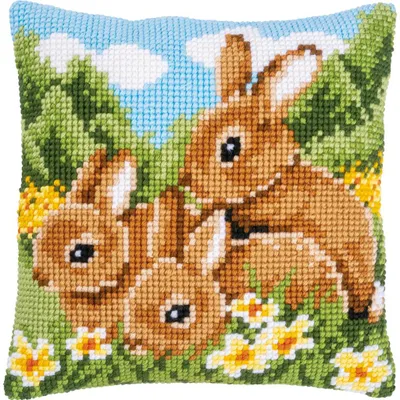 Produktbild von Vervaco Kreuzstich-Kissen „Rabbit“, vorgefertigtes Stickmotiv, 40 x 40 cm