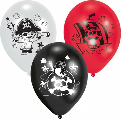 Productafbeelding van Ballonnen Pirate 23 Cm Wit/zwart/rood 6 Stuks