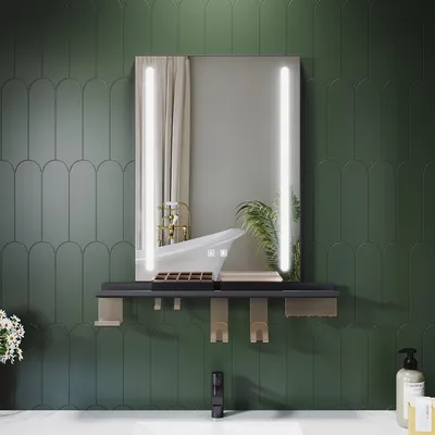 Zdjęcie produktu dla Lustro łazienkowe SONNI 50 x 70 cm, trójkolorowe, ściemniane, RA90, przeciwmgielne, z wielofunkcyjną półką