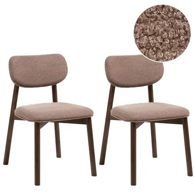 Produktbild von BELIANI Esszimmerstuhl 2er Set Braun Gummibaumholz mit Bouclé Sitzfläche Rückenlehne Taupe Gepolstert Teddyfell Optik Küchenstühle Retro Stil
