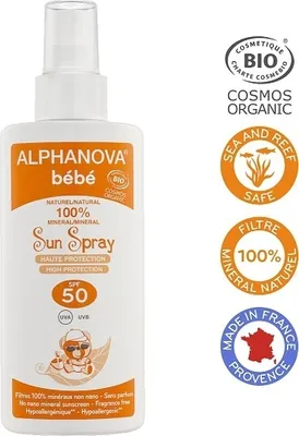 Produktbild von Alphanova Sun Sun Sonnenschutzspray LSF 50 für Babys, ohne Duftstoffe (125 ml)