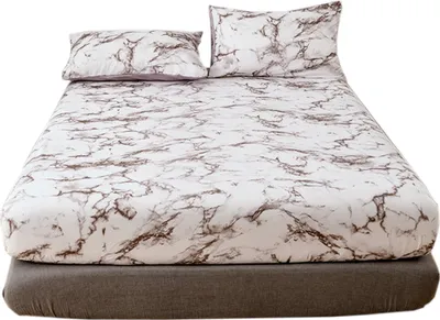 Produktbild von CANDeal 2 Pieces Brown Marble Printed Single Bed Sheet Set, 1 Fitted Sheet and 1 Pillow Case, Polyester Luxury Bedding with 35CM Deep Pockets