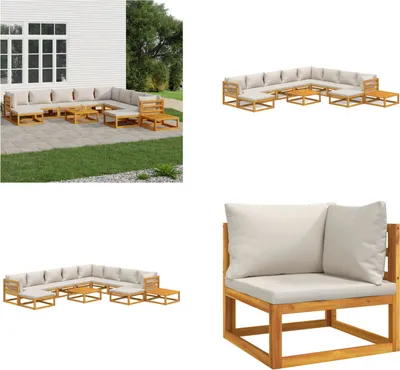 Produktbild von vidaXL 12 tlg. Garten Lounge Set mit Hellgrauen Kissen Massivholz - Garten Lounge Set - Garten Lounge Sets - Outdoor Lounge Set - Lounge Set Terrasse