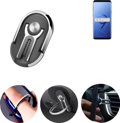 Produktbild von K-S-Trade 3in1 Smartphone-Ring Handy-Ring kompatibel mit Samsung Galaxy S9+ Exynos Fingerhalterung  Handyring Tischständer Lüftungsgitter-Halterung