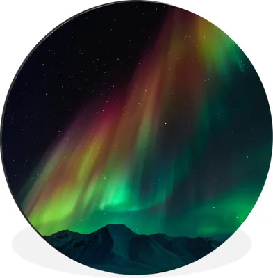 Produktbild von MuchoWow® Aluminium Wandkreis Regenbogen - Aurora - Sternenhimmel Ø 90 cm Wanddeko Modern Wohnzimmer - Mauerkreis - Wandbilder - Runde Bild - Bild aus Aluminium - Schlafzimmer - Wohnzimmerdekoration - Wand Dekoration