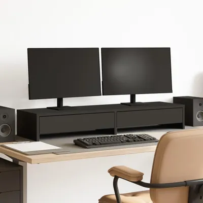 Obrázok produktu pre vidaXL Stojan na monitor so zásuvkami čierny 100x27x15 Materiál na báze dreva
