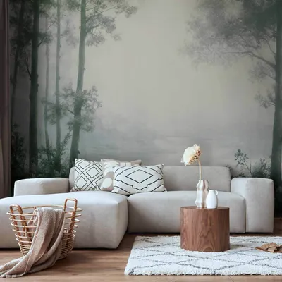 Produktbild von Selbstklebende Folie Fototapete - Retro Landscape - Grove Trees and Pond in Patinated Shades of Green 245x175 cm Muster c-H-10025-a-a