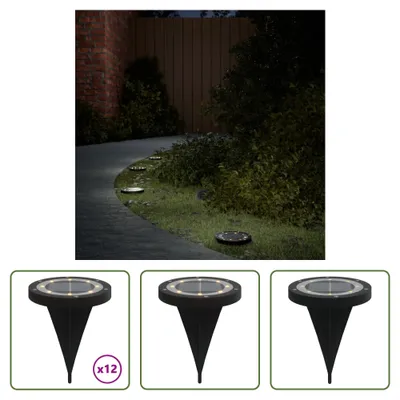Imagen del producto de Living Store: Juego de 12 luces solares para jardín, con estaca para clavarlas en el suelo, luz blanca cálida