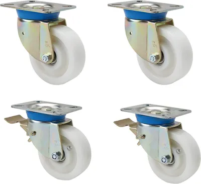 Produktbild von Schwerlastrollen-Set 125 mm mit Lenkrollen ohne und mit Bremse aus Polyamid mit Kugellager und Anschraubplatte