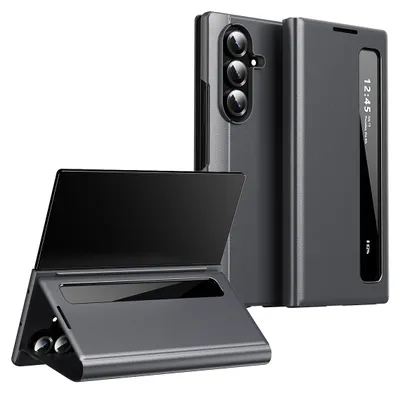 Obrázek produktu pro PU kožené pouzdro pro Samsung Galaxy Z Fold 7, chytré flipové pouzdro se Smart Side Window Šedá