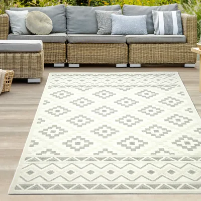 Produktbild von Sisal In- & Outdoor Teppich orientalisches 3d Muster Quadrate & Dreiecke creme Größe - 120x170 cm