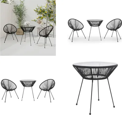 Image de vidaXL Ensemble de jardin 3 pièces PVC Rotin Noir - Ensemble de salle à manger - Table Et Chaises - Chaises Et Table