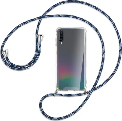 Produktbild von Handykette Backcover-Schutzhülle mit Band (Metall silberfarben) für Samsung Galaxy A70 - Blautöne