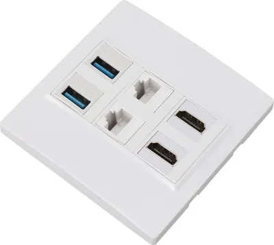 Image de Prise murale multimédia avec 6 ports (5 Gbit/s, 4K, 60 Hz, interface multimédia HD, Cat6, RJ45, USB 3.0)