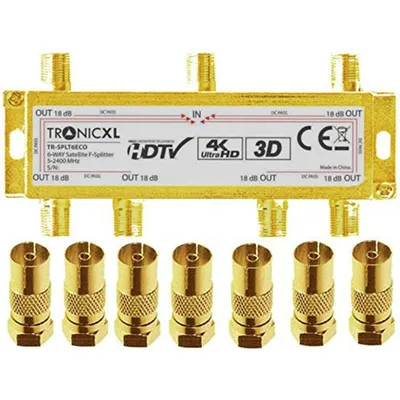 Produktbild von Antennenverteiler 6-fach gold Koax Sat Splitter TV Kabelfernsehen Coax Verteiler