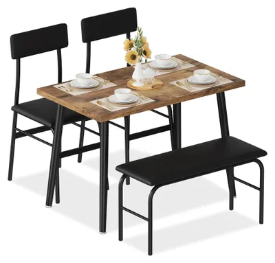 Produktbild von Essgruppe für 4 Personen - Esstisch Set mit 2 Stühlen und Bank - Platzsparend - Holzgestell - Für Küche und Esszimmer - Braun