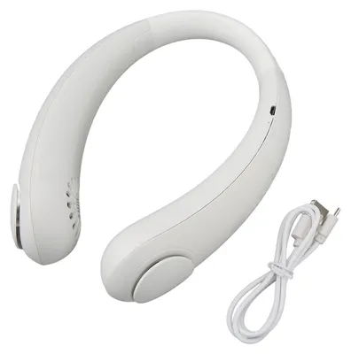 Obrázok produktu pre Prenosný USB ventilátor na krk – mimoriadne tichý ventilátor s nastaviteľným bezlopatkovým dizajnom a silným prúdom vzduchu pre horúce letné dni – biely