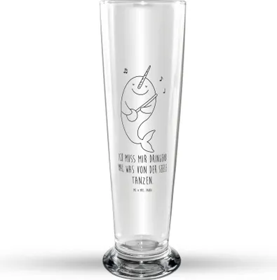 Produktbild von Mr. & Mrs. Panda Bierglas Narwal Gitarre - Transparent - Geschenk, Bierbecher, Probleme, Bier Glas, Glasbecher, Meer, Glasbierglas, Gespräche, Tanzen, Wal, Trinkglas