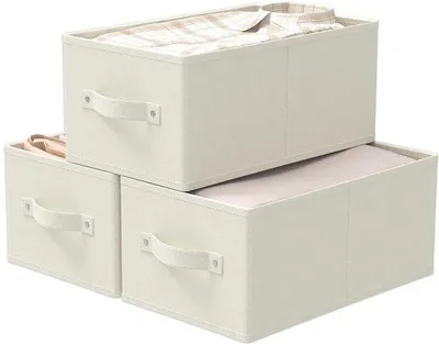 Produktbild von Ibenzoa® 3er-Set faltbare Stoff-Aufbewahrungsboxen 47 x 28 x 20 cm, Beige, aus Baumwolle & Leinen, mit 2 stabilen Tragegriffen – Kleiderschrank-Organizer