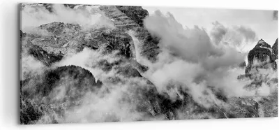 Produktbild von Bild auf Leinwand - Leinwandbild - Berge Nebel Gipfel - 120x50cm - Wand Bild - Wanddeko - Leinwanddruck - Bilder - Kunstdruck - Wanddekoration - Leinwand bilder - Wandkunst - AB120x50-3664