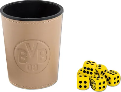 Produktbild von Würfelbecherset Borussia Dortmund Becher und sechs Würfel Höhe 9cm