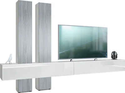 Produktbild von Vladon Wohnwand Moja,  Germany, - Weiß matt & Weiß/Avola-Anthrazit - Moderne Anbauwand für Ihr Wohnzimmer (BxHxT) 330 x 204 x 39 cm