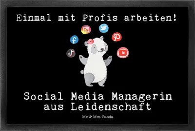 Produktbild von Mr. & Mrs. Panda Eingangsmatte Social Media Managerin Leidenschaft 50 x 75 cm - Schwarz - Geschenk, Schmutzfangmatte, Fußabstreifer, fußmatte, Fußabtreter, Bodenvorleger