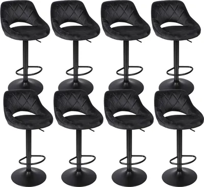 Produktbild von 8er Set Barhocker aus Samt - Barstuhl Tresenhocker Küchenstühle Chrom Schwarz