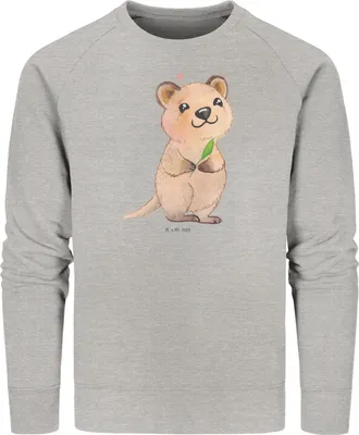 Produktbild von Mr. & Mrs. Panda Baumwoll Sweatshirt Quokka Happy Größe XXL - Heather Grey - Geschenk, Dinge Erledigen, Bio-Pullover, Niedliches Tier, Sweater, Pulli, Pullover