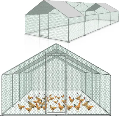Image de TolleTour Poulailler 3x8x2m Poulailler pour petits animaux Enclos pour petits animaux Volière Enclos libre Cage à poules Poulailler en acier galvanisé avec toit