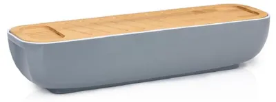 Productafbeelding van Broodtrommel brooddoos - Met bamboe deksel - 40 x 12,2 x 8,5 cm - Grijs