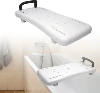 Obrázok produktu pre Kúpeľňová doska s madlom – Sedadlo do sprchy – Bezpečné sprchovanie – Nastaviteľná šírka – Maximálna nosnosť 150 kg – Biela