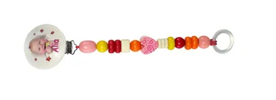 Produktbild von Babyspielzeug Schnullerkette Mädchen mit eigenem Bild und Namen BxLxH 55x20x210mm NEU