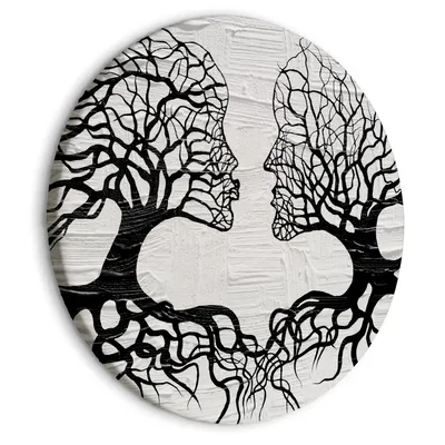 Produktbild von Runde Bilder 80x80 cm Abstrakt Leinwandbild 1 tlg Kunstdruck modern Wandbilder XXL Wanddekoration Design Wand Bild Baum Kuss Liebe schwarz weiß wie gemalt a-A-0382-bc-a