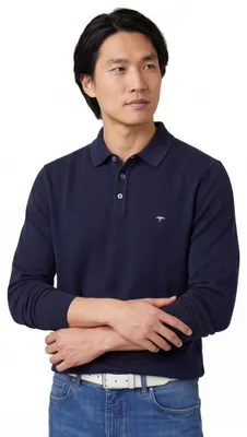 Produktbild von Polo Langarm Fynch Hatton Superfine navy mit Kragen
