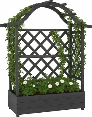 Obrázek produktu pro Vyvýšený záhon HWC-P66, květináč / truhlík na květiny mřížka mřížka dřevo  138x110x44cm  antracitově šedý